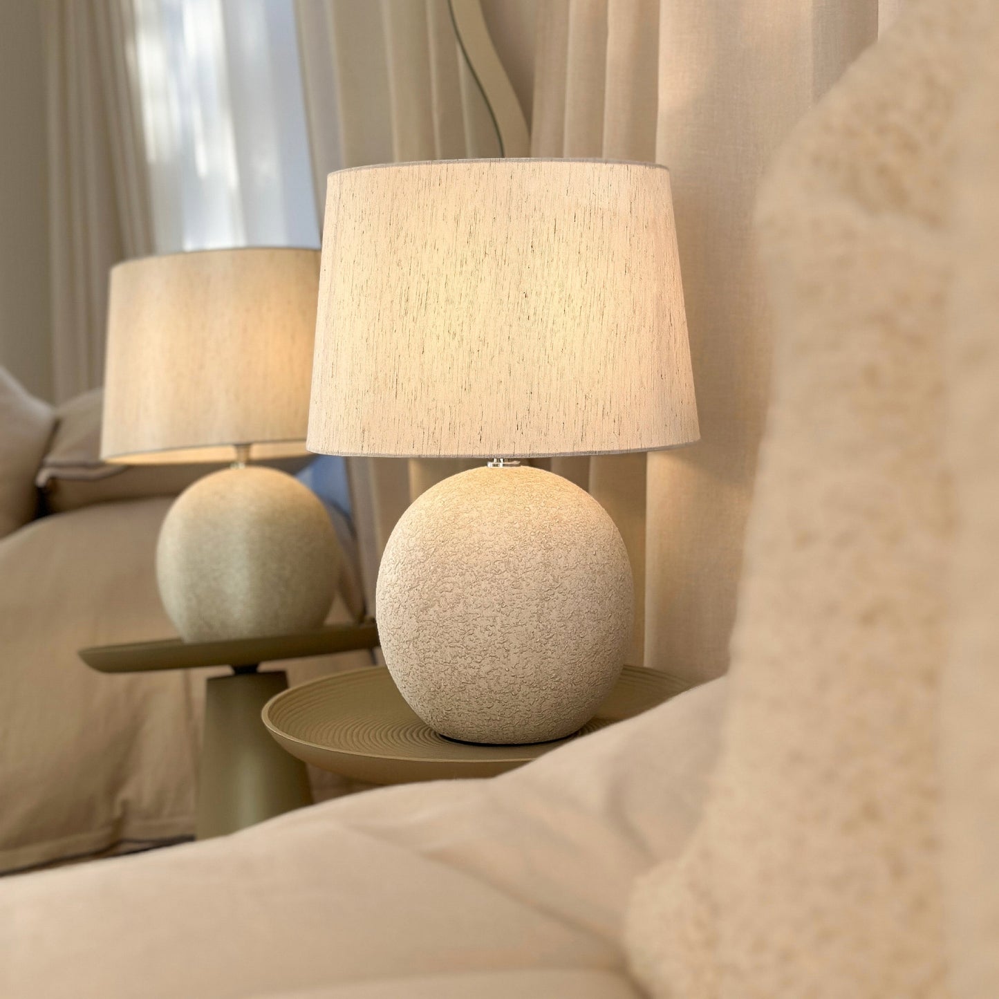 Corsica - Stone Ceramic Drum Shade Table Lamp