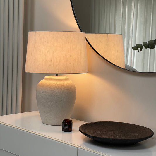 Sicily - Stone Ceramic Drum Shade Table Lamp